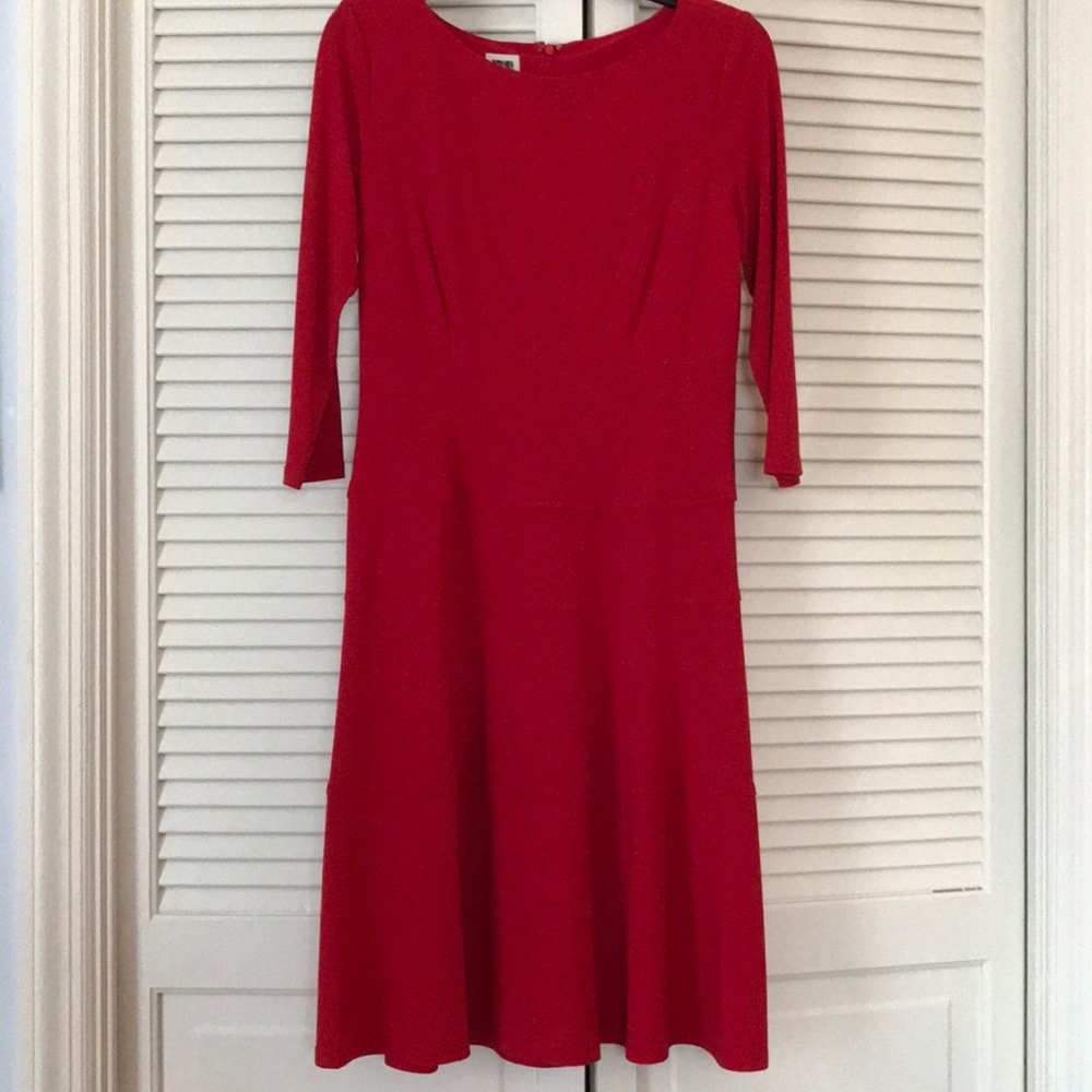 3/4 sleeve red cocktail dress